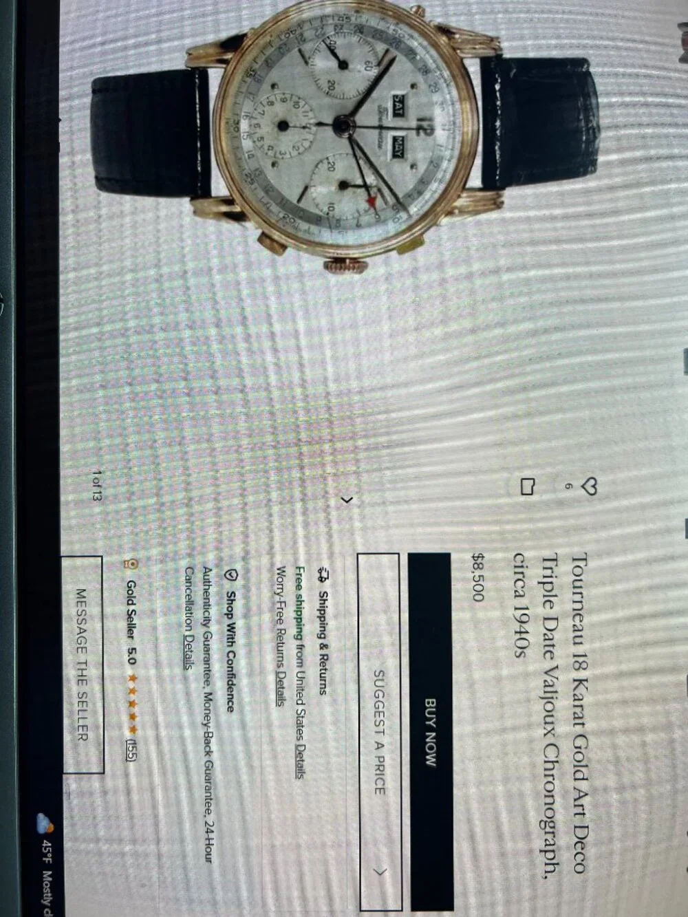 Rare 1940s Tourneau Datofix Chronograph - Gold Triple Date Mechanical Watch